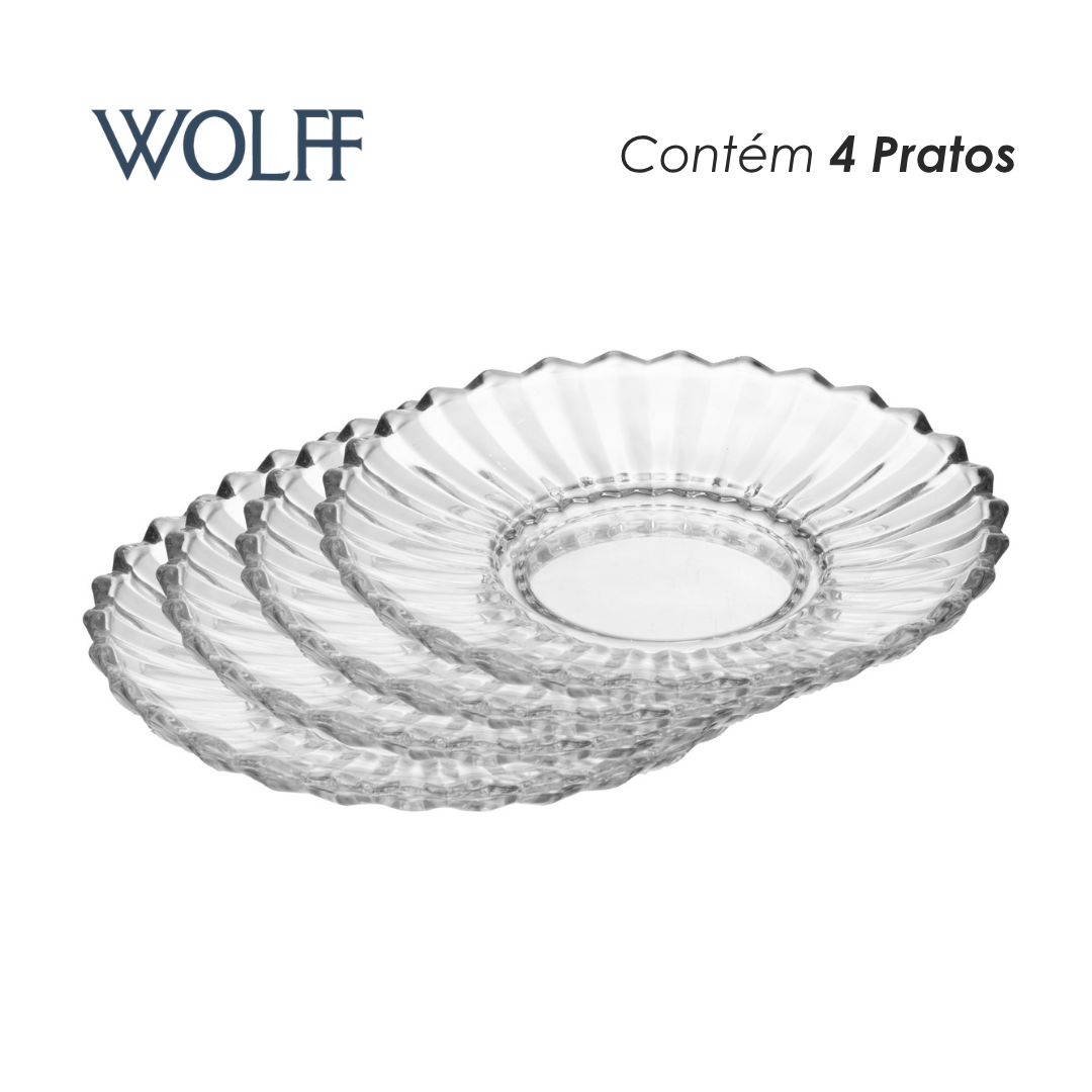 Conjunto 4 Pratos para Doce Geneva 16cm x 2,5cm Cristal - Wolff