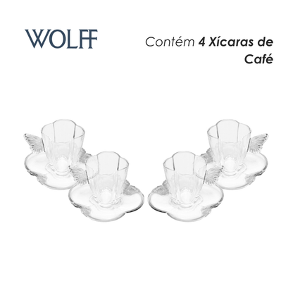 Conjunto 4 Xícaras de Café com Pires Butterfly 80ml Cristal - Wolff