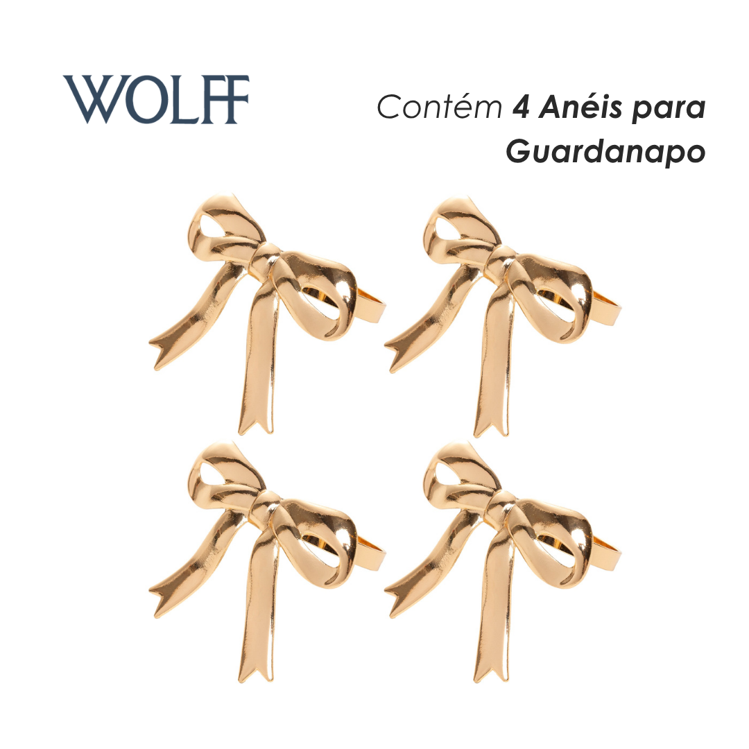 Jogo 4 Anéis para Guardanapo Ribbon Dourado Metal - Wolff