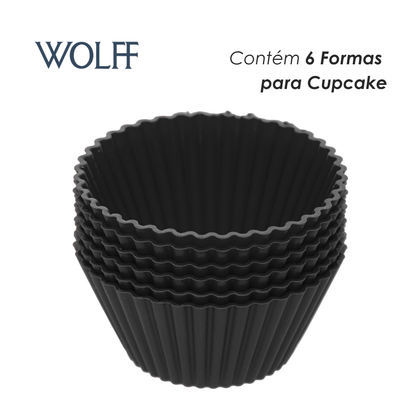 Conjunto 6 Formas Redondas para Cupcake 7cm x 3cm Preta Silicone - Lyor