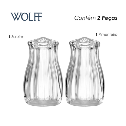 Conjunto 2 Peças Saleiro e Pimenteiro com Tampa de Plástico Pétala Cristal - Wolff