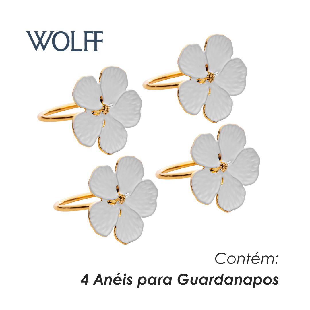 Conjunto 4 Anéis para Guardanapos Flower Branco Zamac - Wolff
