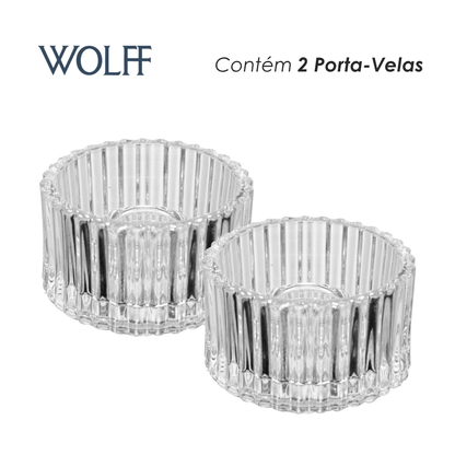 Conjunto 2 Porta Velas Lines 7cm x 7cm x 4,5cm Vidro - Wolff