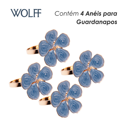 Conjunto 4 Anéis para Guardanapos Flower Azul  Zamac - Wolff