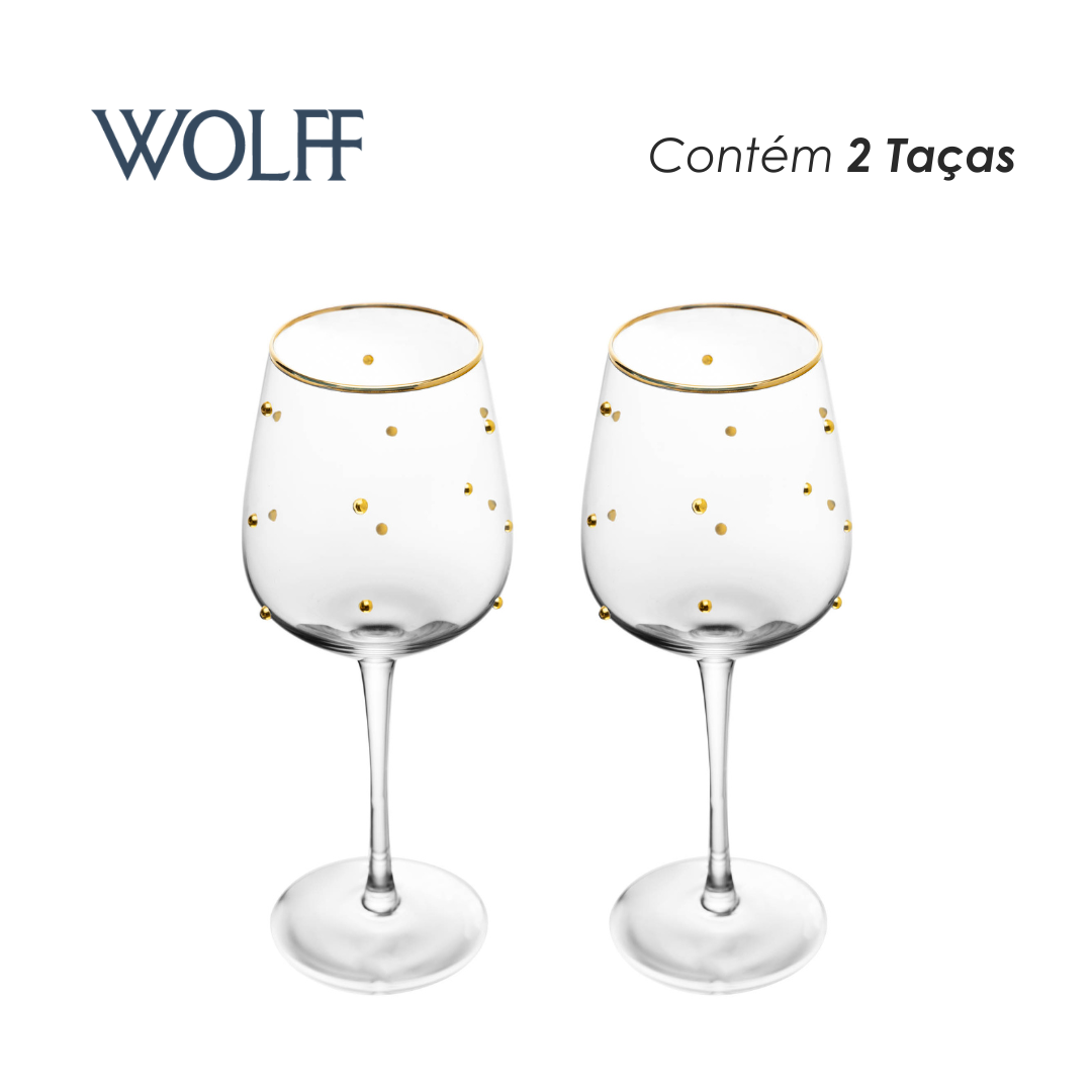 Conjunto 2 Taças de Vinho Balls Fio de Ouro 350ml Vidro - Wolff