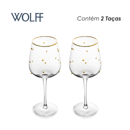 Conjunto 2 Taças de Vinho Balls Fio de Ouro 350ml Vidro - Wolff