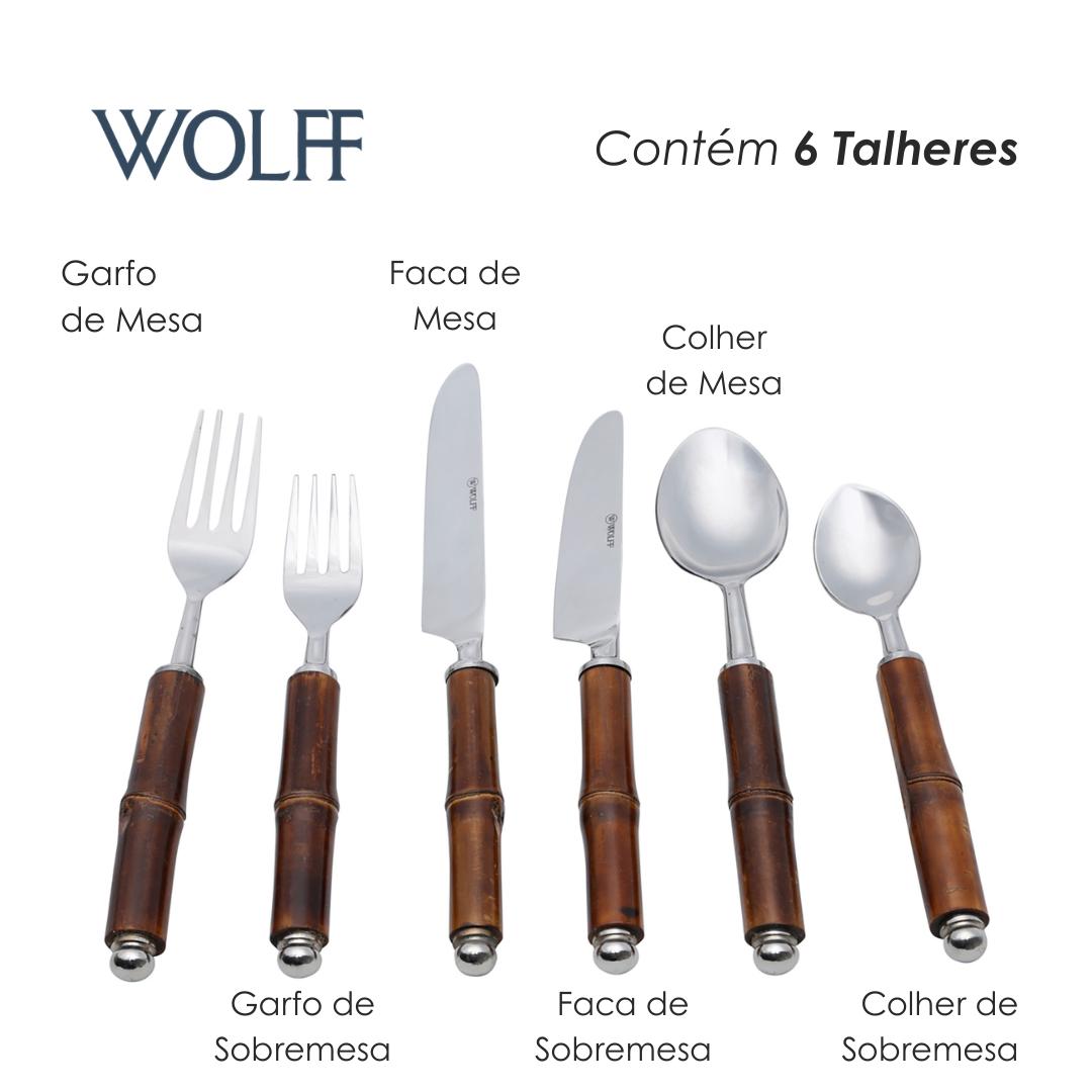 Conjunto 6 Talheres de Aço Inox com Cabo de Bambu - Wolff