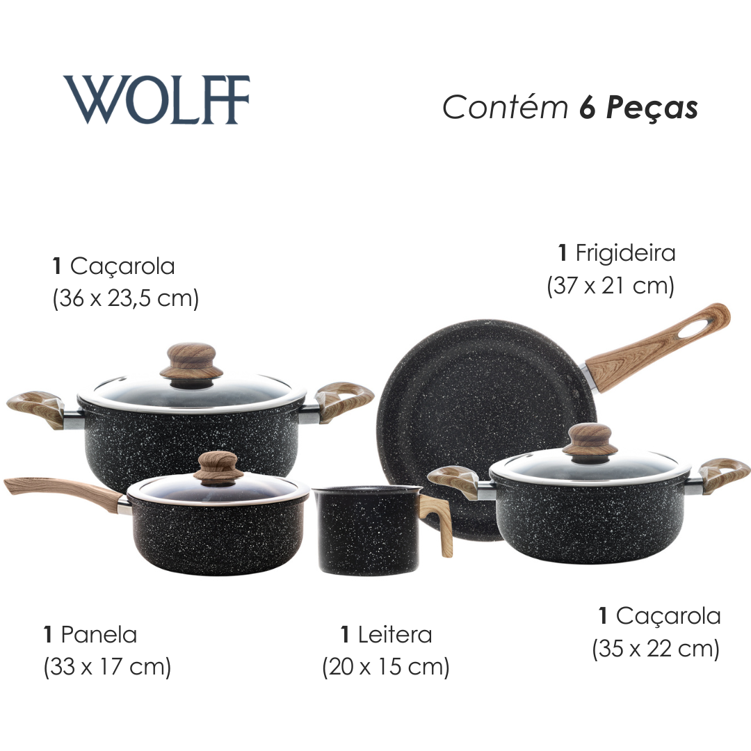 Conjunto 5 Panelas de Indução Granilite com Revestimento Cerâmico - Wolff