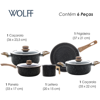 Conjunto 5 Panelas de Indução Granilite com Revestimento Cerâmico - Wolff