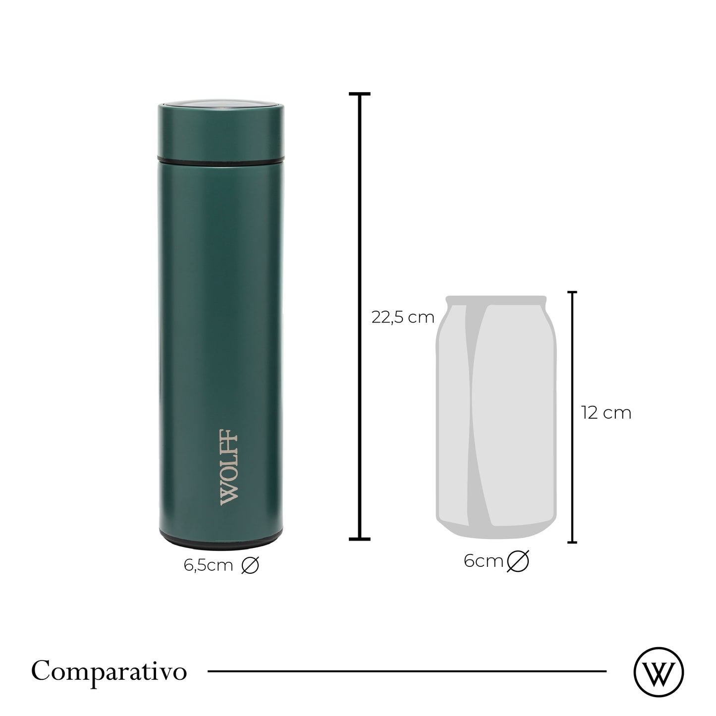 Garrafa Térmica de Aço Inox com Termômetro em LED Verde 500ml - Wolff