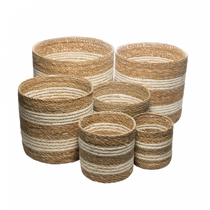 Conjunto 6 Cachepots de Fibra Natural Bicolor com Forro de Plástico - Wolff