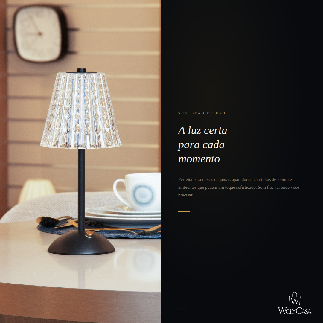 Luminária de Mesa Led 3 Tons Usb Leumina 12,5cm x 12,5cm x 30cm Preta Plástico - Wolff