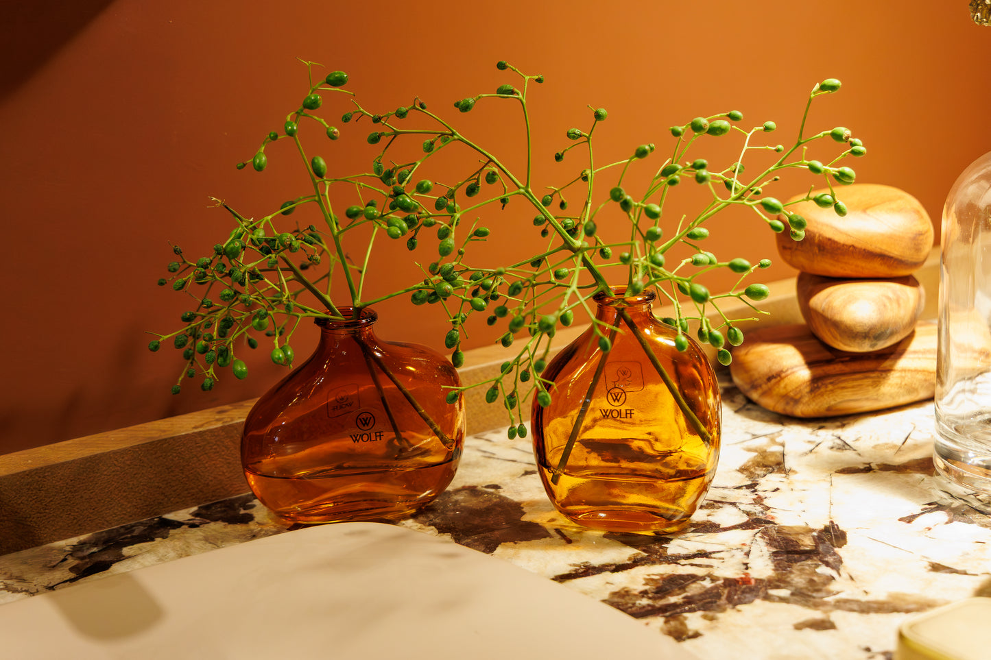 Vaso Organics 9cm x 6cm x 11cm Âmbar Vidro - Wolff