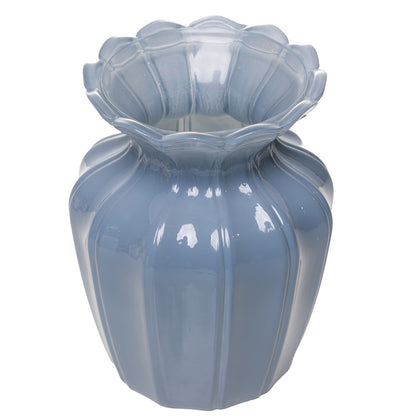 Vaso Reflexo Floral 15cm x 12cm Azul Leitoso Vidro - Wolff