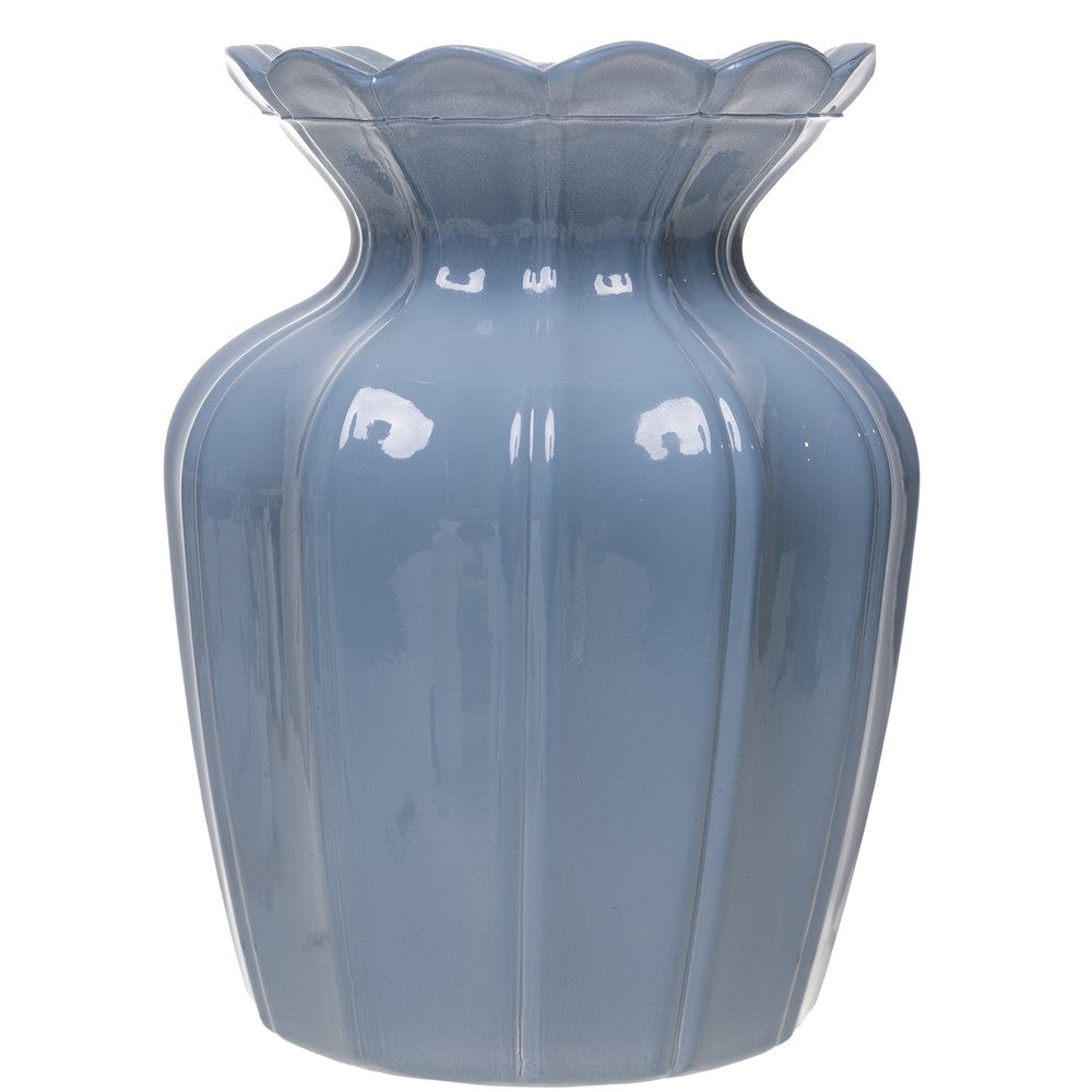Vaso Reflexo Floral 15cm x 12cm Azul Leitoso Vidro - Wolff