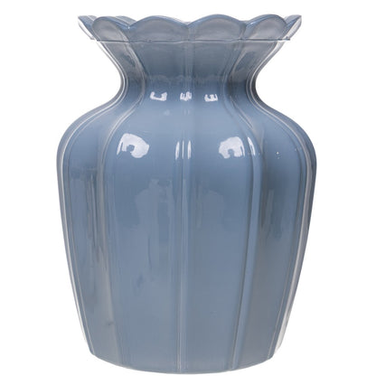 Vaso Reflexo Floral 15cm x 12cm Azul Leitoso Vidro - Wolff