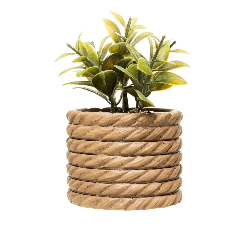 Cachepot com Planta Artificial Tea Leaf 7,5cm x 7,5cm x 11cm Natural Cimento - Wolff