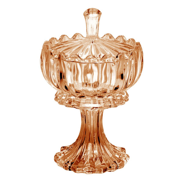 Potiche Decorativo com Pé e Tampa Geneva 10,5cm x 18cm Âmbar Cristal - Wolff