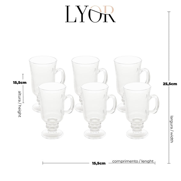 Conjunto 6 Taças de Cappuccino de Vidro com Pé 250ml - Lyor
