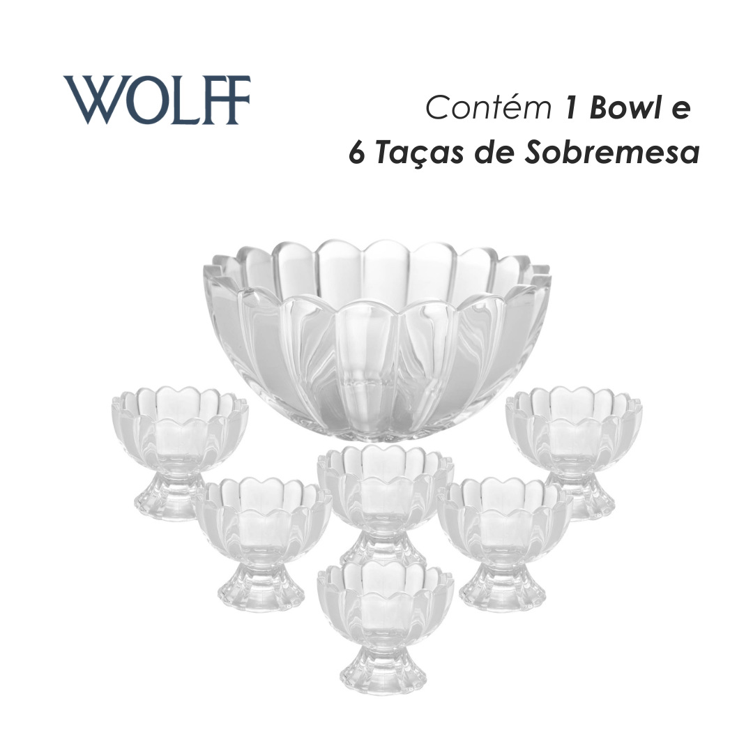 Conjunto 7 Peças Bowl com 6 Taças de Sobremesa Geneva 1,1L/125ml - Wolff