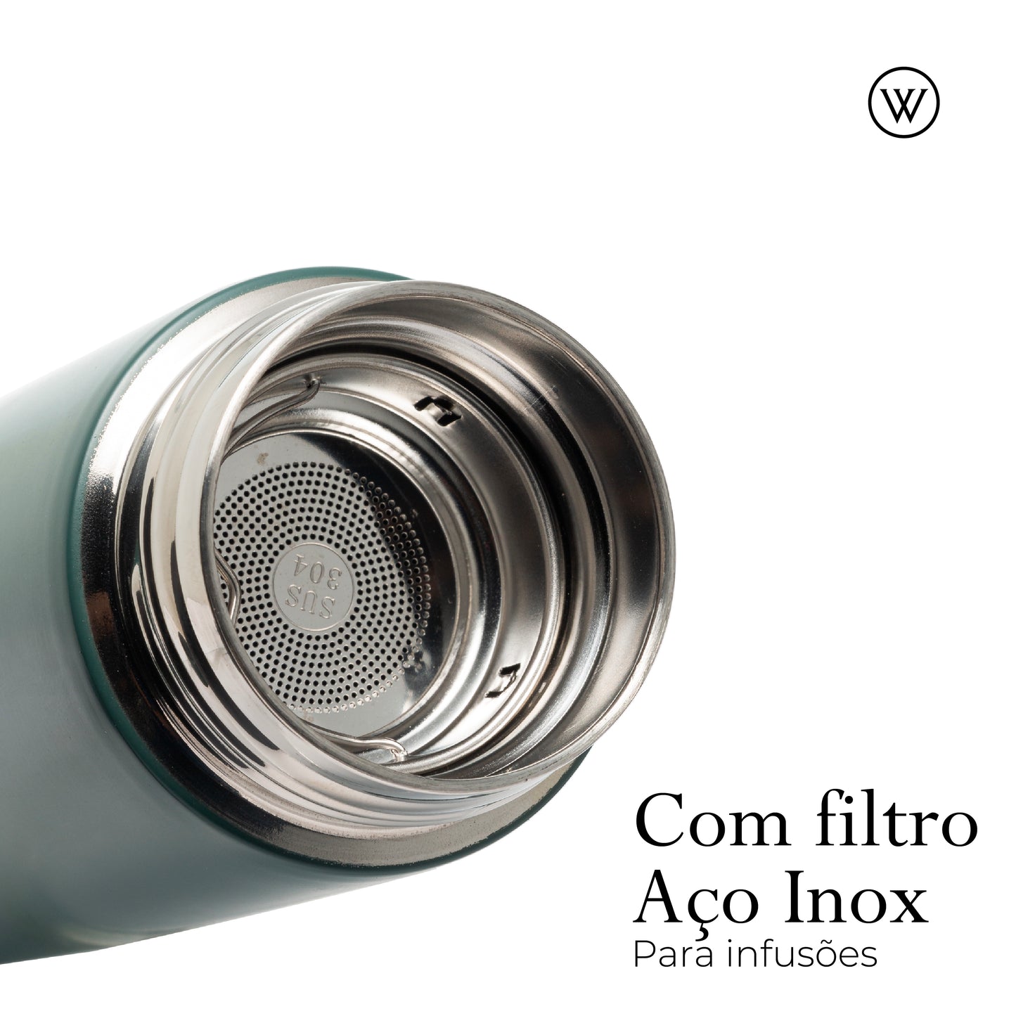 Garrafa Térmica de Aço Inox com Termômetro em LED Verde 500ml - Wolff