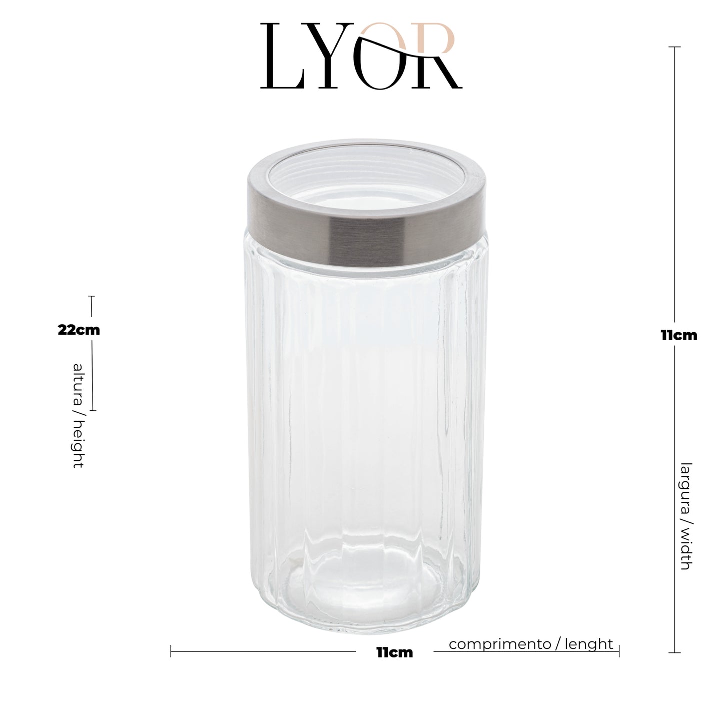 Pote de Vidro com Tampa de Aço Inox Sydney - Lyor
