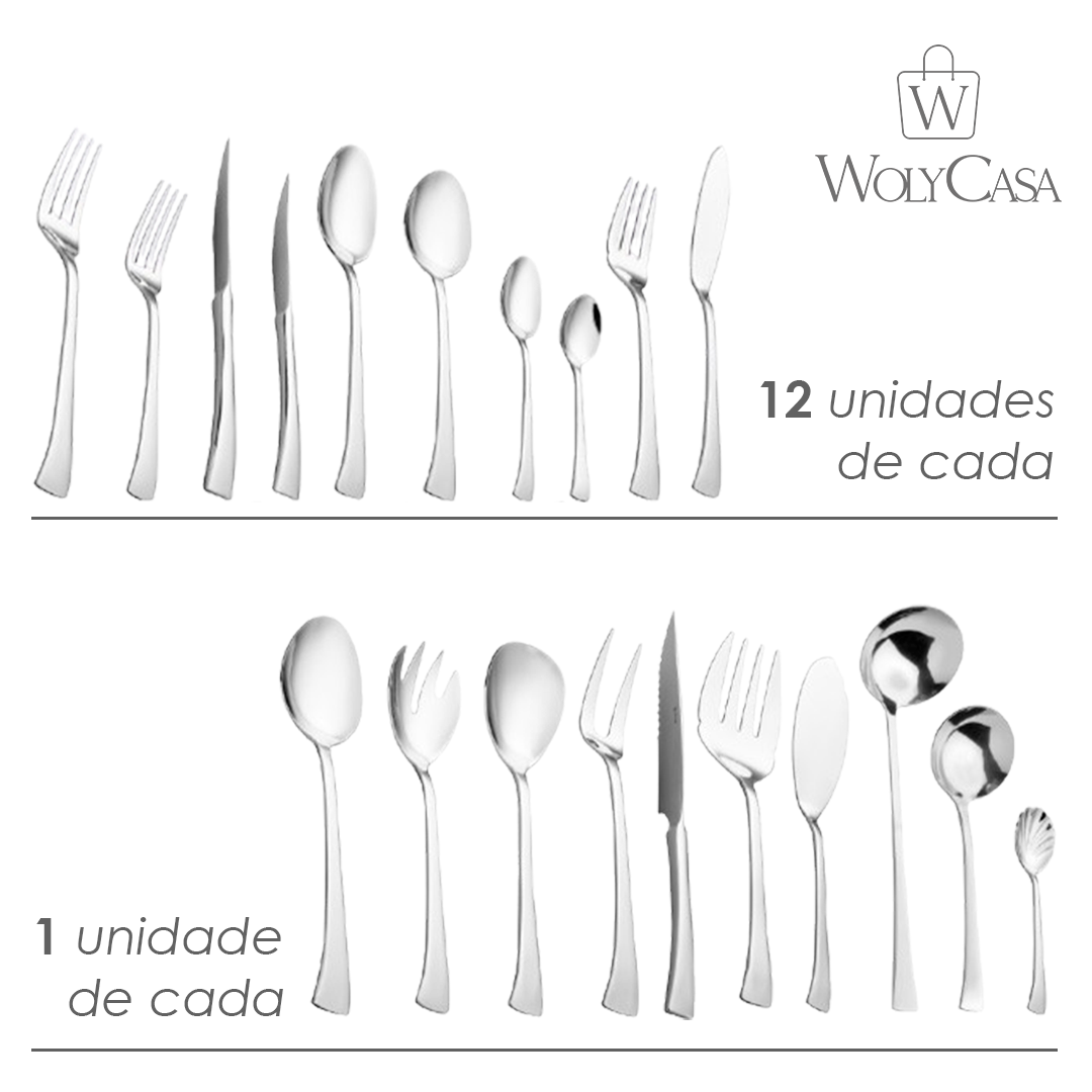 Faqueiro 130 Peças de Aço Inox Berna - Wolff