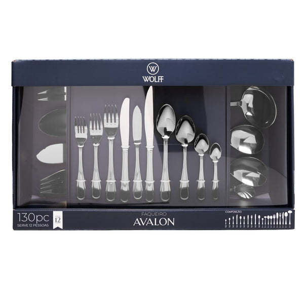 Faqueiro 130 Peças de Aço Inox com Caixa Litografada Avalon - Wolff