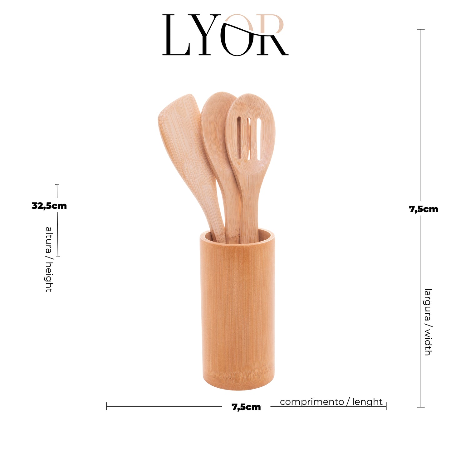 Conjunto 3 Utensílios e Suporte em Bambu - Lyor