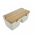 Saleiro de Mesa com 2 Divisórias de Cerâmica Tampa Bambu e Colher Bianco 20,5cm x 9cm x 9,5cm  Lyor