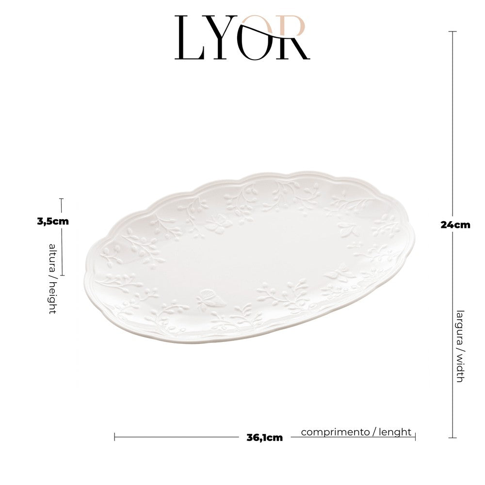 Travessa de Porcelana New Bone Butterfly Flower 36,5cm x 24cm x 3cm Lyor