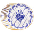Jogo 6 Pratos Rasos Duchesse Blue com Fio de Ouro 26cm Branco Cerâmica - Wolff
