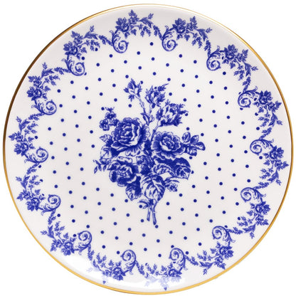 Jogo 6 Pratos Rasos Duchesse Blue com Fio de Ouro 26cm Branco Cerâmica - Wolff