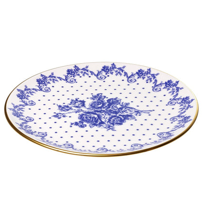 Jogo 6 Pratos Rasos Duchesse Blue com Fio de Ouro 26cm Branco Cerâmica - Wolff