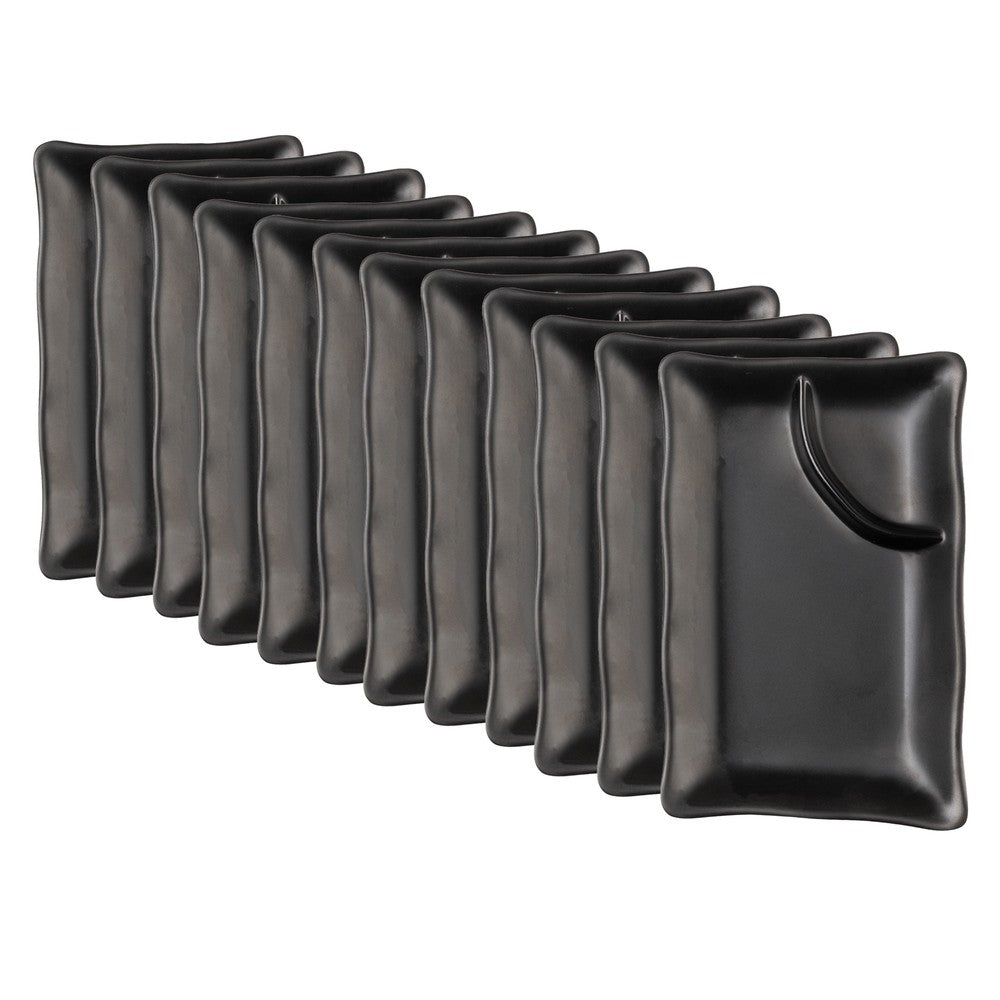 Jogo 12 Pratos com Molheira 50ml 19cm x 11cm x 2,5cm Preto Melamina - Rojemac Profissional