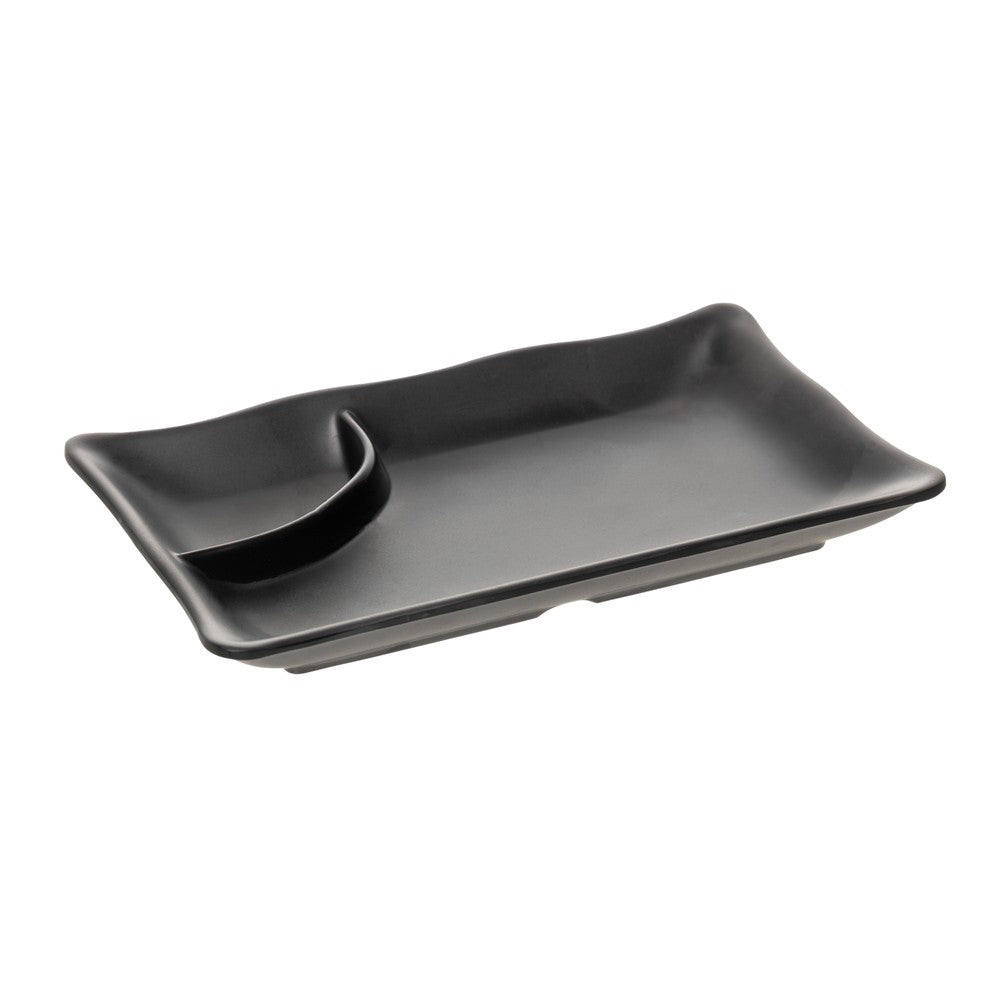Jogo 12 Pratos com Molheira 50ml 19cm x 11cm x 2,5cm Preto Melamina - Rojemac Profissional