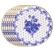 Jogo 6 Pratos para Sobremesa Duchesse Blue com Fio de Ouro 19cm Branco Cerâmica - Wolff
