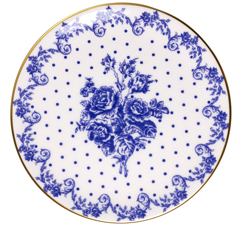Jogo 6 Pratos para Sobremesa Duchesse Blue com Fio de Ouro 19cm Branco Cerâmica - Wolff