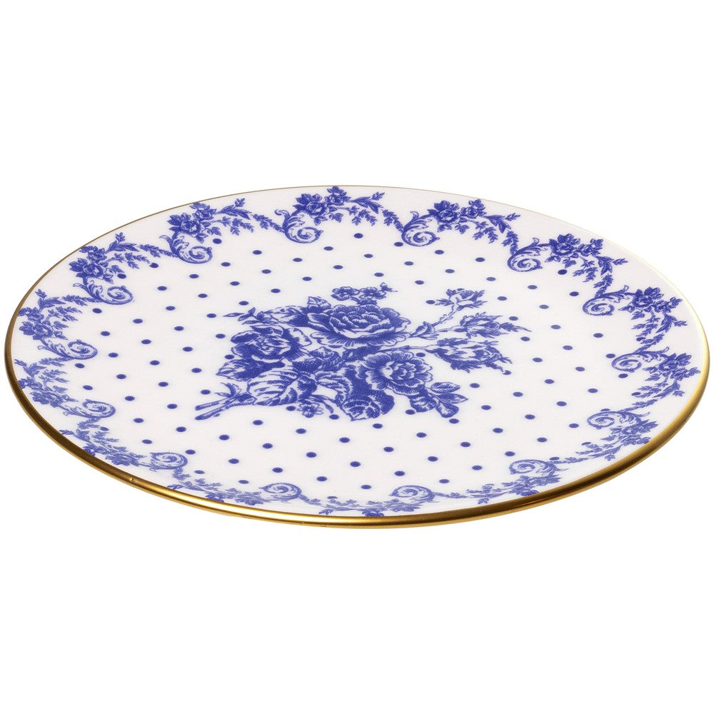 Jogo 6 Pratos para Sobremesa Duchesse Blue com Fio de Ouro 19cm Branco Cerâmica - Wolff