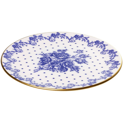 Jogo 6 Pratos para Sobremesa Duchesse Blue com Fio de Ouro 19cm Branco Cerâmica - Wolff