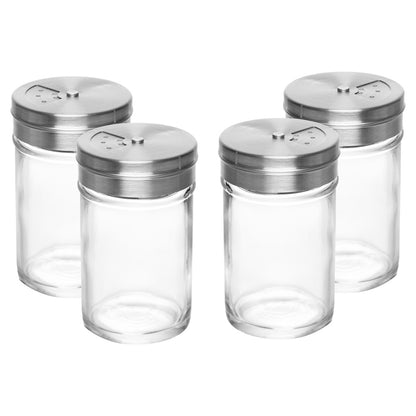 Jogo 4 Portas Condimento com Tampa Vidro 95ml Aço Inox - Rojemac Profissional