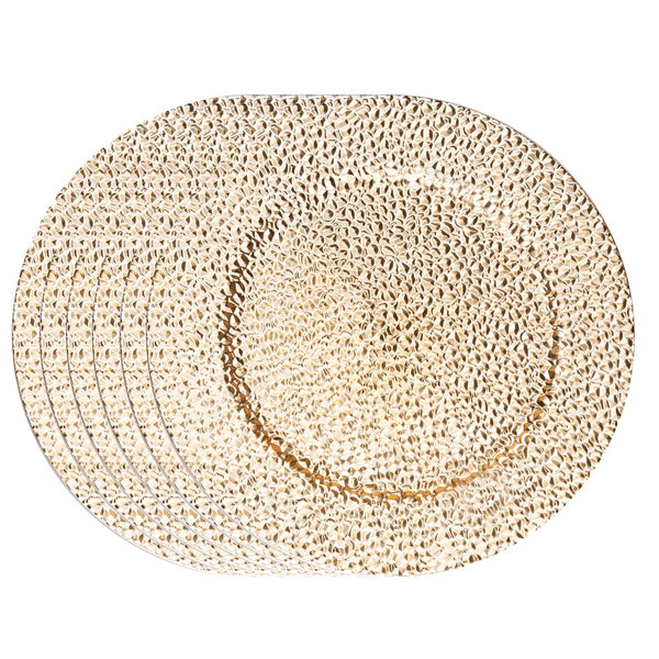 Jogo 6 Sousplats Martelado 33cm Dourado Plástico - Wolff