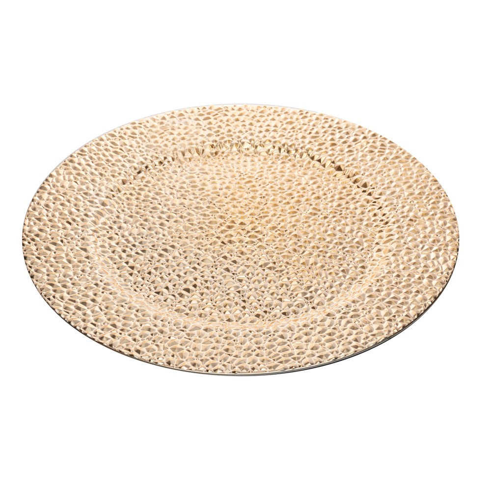 Jogo 6 Sousplats Martelado 33cm Dourado Plástico - Wolff