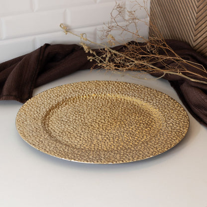 Jogo 6 Sousplats Martelado 33cm Dourado Plástico - Wolff