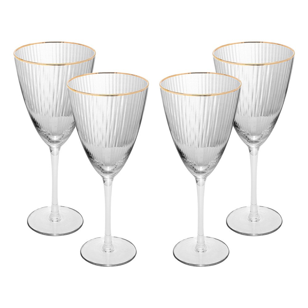 Conjunto 4 Taças de Vinho De Vidro Com Borda Dourada Lines 400ml AM - Wolff