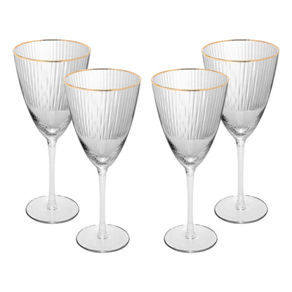 Conjunto 4 Taças de Vinho De Vidro Com Borda Dourada Lines 400ml AM - Wolff