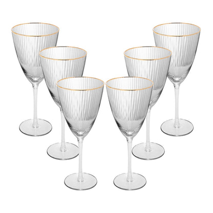 Conjunto 6 Taças de Vinho De Vidro Com Borda Dourada Lines 400ml AM - Wolff