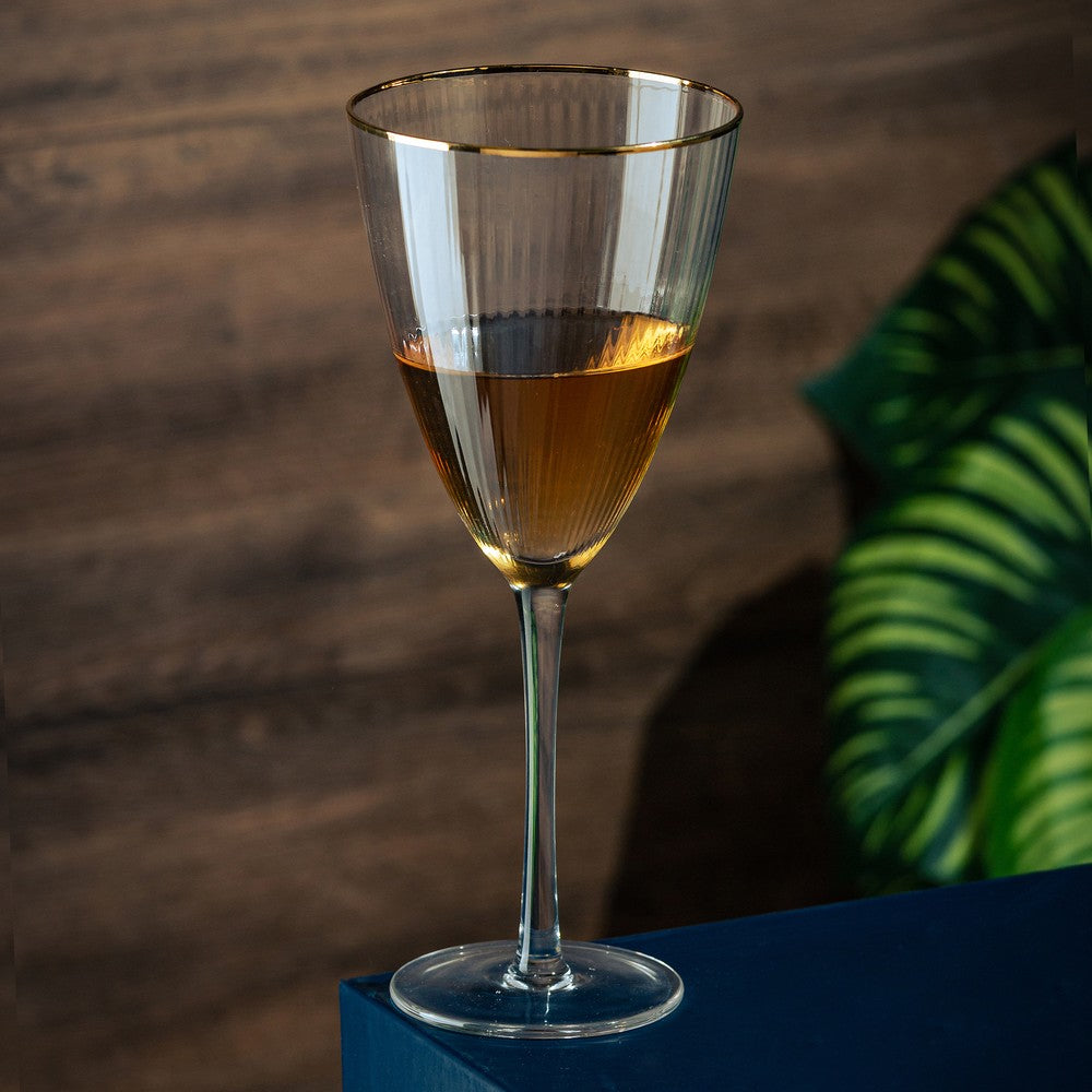 Conjunto 6 Taças de Vinho De Vidro Com Borda Dourada Lines 400ml AM - Wolff