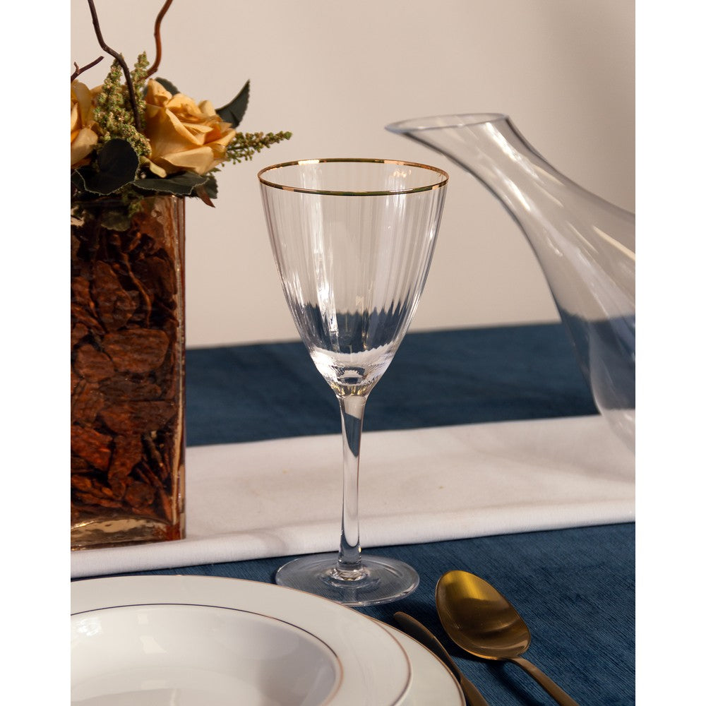 Conjunto 6 Taças de Vinho De Vidro Com Borda Dourada Lines 400ml AM - Wolff
