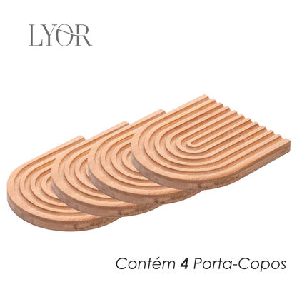 Conjunto 4 Porta Copos Aura 10cm x 11cm x 1cm Bambu - Lyor